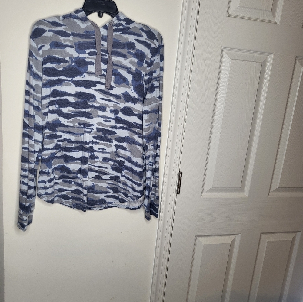 Blue Camo Print Hoodie